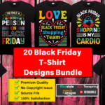 20 Black Friday T-Shirt Designs Bundle