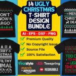 14 Ugly Christmas T-Shirt Design Bundle