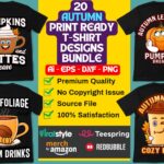 20 Autumn Print Ready T-Shirt Designs Bundle
