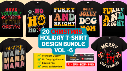 20 Christmas, Holiday T-Shirt Design Bundle Vol -6