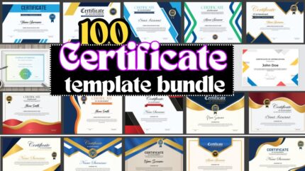 100+ Modern Editable Certificate Templates Bundle Pack, Printable Award Certificate |Certificate of Achievement | Diploma Certificate