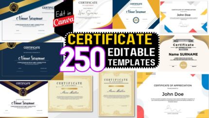 250+ Certificate Template Bundle For Canva | Achievement, Award, Recognition, Hair, Massage, Lashes Course, Training | Digital Certificate Maker,