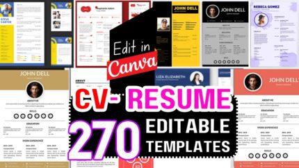 270 CV - Resume Template Bundle For Canva | Modern Professional Resume Template with photo, Cv Template Resume Google Docs, Word, Ai-PSD Template 2023