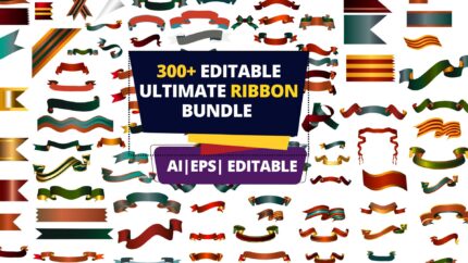 300+ Ultimate Ribbon Bundle – Customizable Vector Ribbons, Banners & Badges