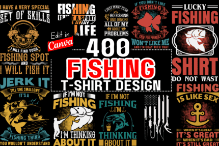 400 Fishing T-shirt Design Bundle For Canva