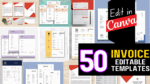 50 Editable Invoice Graphic Canva template | Custom invoice | Digital download template