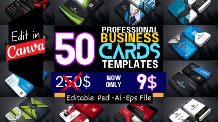 50 Editable Business Card Template Bundle For Canva