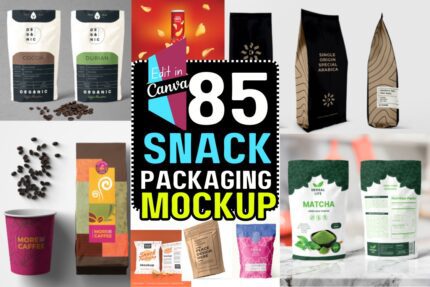85 Snack Packaging PSD Mockup Bundle For Photoshop & Canva |Snack Packaging Pouch Mockup Template Bundle with Editable Background and Colors