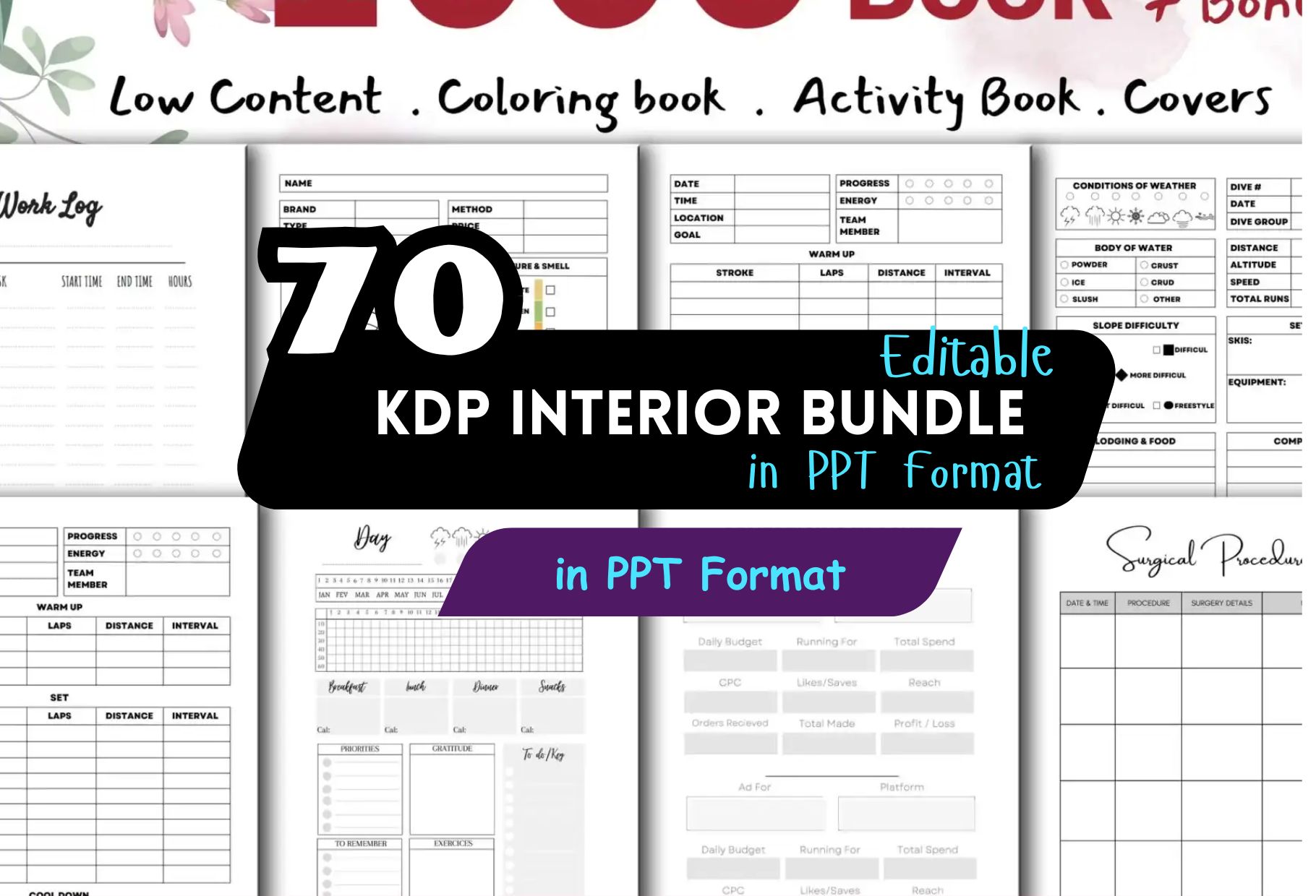 1 70+ KDP Interior Bundle – Editable Planners, Journals, Recipe Books - Image 1