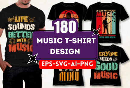 180+ Music T-Shirt Design Bundle – Ready-to-Upload Rock, Pop, Vintage & Band-Themed Graphics