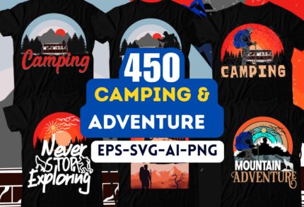 450+ Premium Camping & Adventure T-shirt Design Bundle