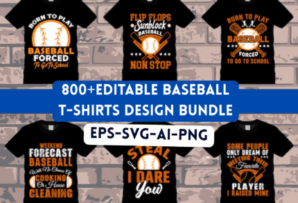 800+ Custom Baseball T-Shirt Design Bundle – Editable SVG, PNG, PSD Files for Print on Demand & Merch