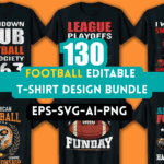 130+ Football Editable T-Shirt Design Bundle – Ready for Print on Demand & Merch by Amazon