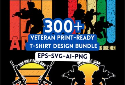 300+ Veteran Print-Ready T-Shirt Design Bundle – Patriotic Military Apparel Graphics for Army, Navy & More