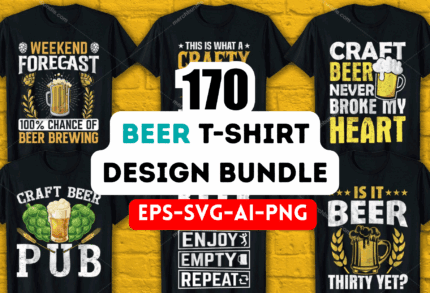 170+ Customizable Beer T-Shirt Design Bundle – Editable SVG, PNG, PSD Files for Breweries, Pubs & Beer Lovers